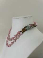 Unsigned Miriam Haskell Pink Art Glass Beaded Necklace Earrings Set 18” READ