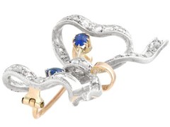 Antique French 0.45ct Sapphire and 0.93ct Diamond Yellow Gold Bow Brooch