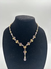 Faux Gemstone Glass Cabochon Lavaliere Necklace Purple Gold Vintage Jewelry 18in