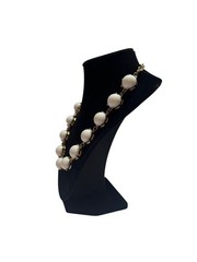 Vintage Gold-Plated Necklace With Large White Bead Accents Adjustable Length
