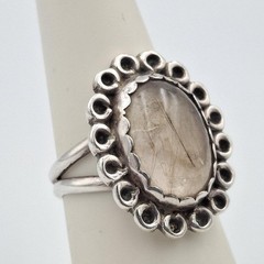 Vintage 925 Sterling Silver Oval Cabochon Rutilated Quartz Cocktail Ring sz 6.5