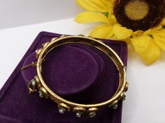 Signed Miriam Haskell Baroque Wired Pearls Hinged Bracelet~Safety Chain~6.5″