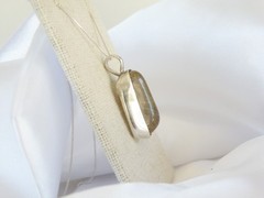 Artisan Sterling Silver 999 Modernist Natural Rutilated Quartz Pendant Necklace