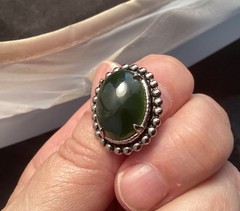 Vintage Sterling Silver Green Onyx Pebbled Screw Back Signed JJJ Earrings