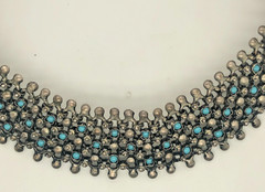 Vintage Turquoise Sterling 925 Necklace Mesh Choker Necklace 15″