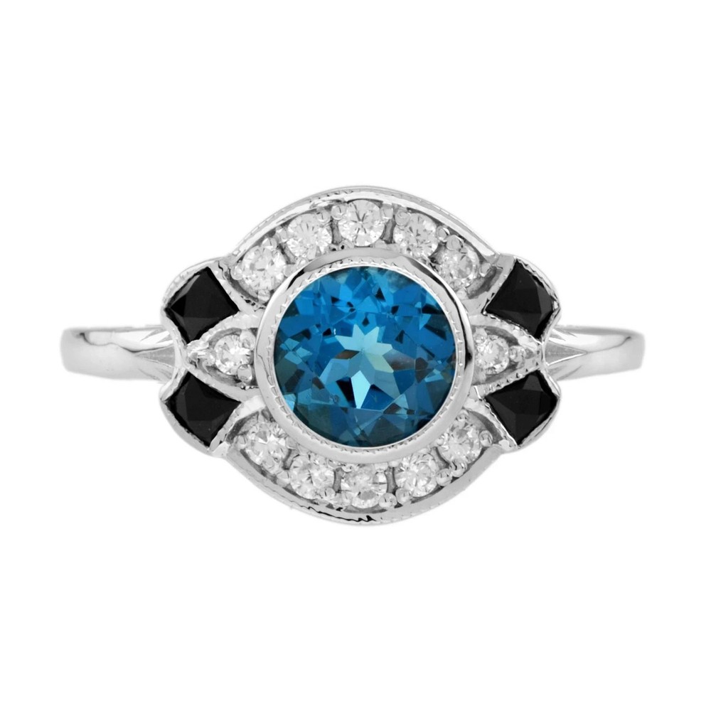 Art Deco Style Lab-Created Diamond & Sapphire Anniversary 14K White Gold FN Ring