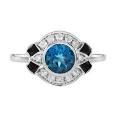 Art Deco Style Lab-Created Diamond & Sapphire Anniversary 14K White Gold FN Ring