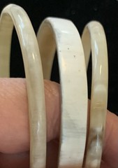 Vintage Boho Bangle Bracelets In White, Cream Colors Bovine Bone Set Of 3