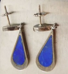 Sterling Silver Lapis Lazuli Inlay Teardrop Stud Earrings 925 4.8g 1.25 Inches
