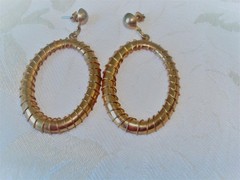 Vintage Pierced Earrings With Wire Wrapped Brass Tone Hoop Dangles KJ