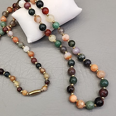 Vintage Stone Beaded Necklace 9mm Round Multicolor Assorted 28″