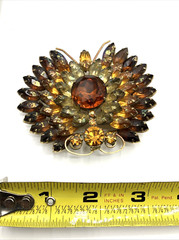 Vintage XL Butterfly Cluster Brooch Pin 40s Rootbeer Crystal Statement