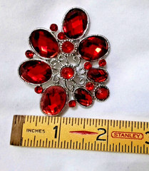 Vintage Rhinestone Red Statement Brooch Or Pendant Dual Purpose 2.5 In X 1.75 In