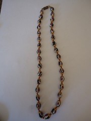 Murano vintage Glass Black, Red and White Millefiori Necklace, 19 1/2″