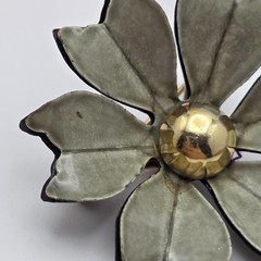 Vintage Gray Enamel Flower Brooch Gold Tone 45mm Mid Century