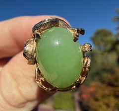 Vintage 10k Solid Gold Natural Untreated Apple Green Jadeite Jade Diamond Ring