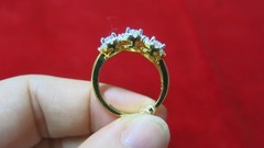 Round Cut Three-Stone Engagement Ring Micron Gold Plated Adjustable Size 7 New