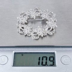 Marcasite Flower Wreath Brooch | Vintage Sterling Silver 925