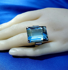 Original LONDON blue Topaz Deco Engagement Ring Vintage Statement 14K WHITE GOLD