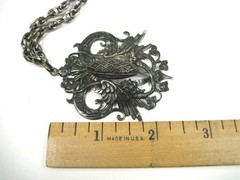 Ornate Vintage Silver Tone Necklace Filigree Pendant Chain 22 In Birds Ornate