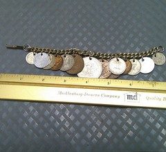 Vintage 1950s Coin Charm Bracelet British Colonies Pakistan India South Africa