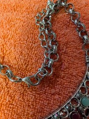 Vintage Necklace With 3 Piece Focal Setting Of Beads In Various Colors