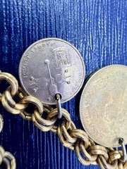 Vintage Coin Necklace Israel Bahamas Mixed Coins Charms 18” Gold Tone Chain HJ