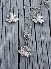 Cute Sterling Silver Frog Necklace & Earrings Set 925 Vintage Jewelry 18″ Chain