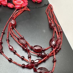 Vintage Red Pink Jewelry Lot 6 Necklaces 3 Earrings Chunky Beaded Statement