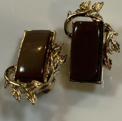 Vintage Earrings Brown Stone Gold Tone Fashion Jewlery USA #22