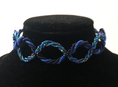 Vintage Czech Republic Choker Necklace Blue Beads Infinity 90s Y2K