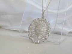 Antique Style Sterling Silver 925 Baguette Cluster CZ Large Pendant Necklace 18″