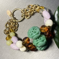 Vintage Robert Rose Stretch Bracelet Estate Jewelry Pre-Owned Faux Carved Jade