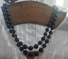 20″ Vintage Black Acrylic Beaded Necklace Gold/Silver Tone Accented Estate…