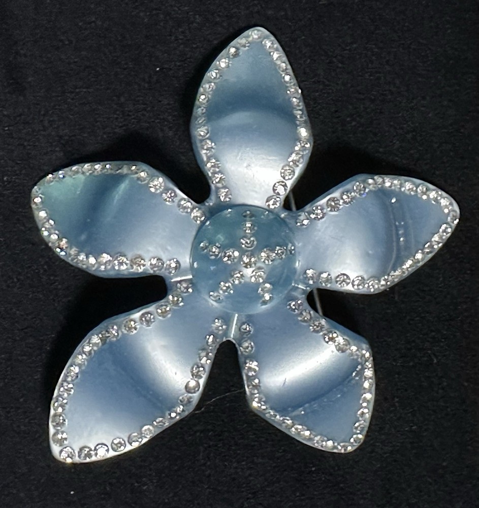 VNG Pastel Blue & Rhinestone 3 1/4” Lucite Brooch – All Original- Excellent
