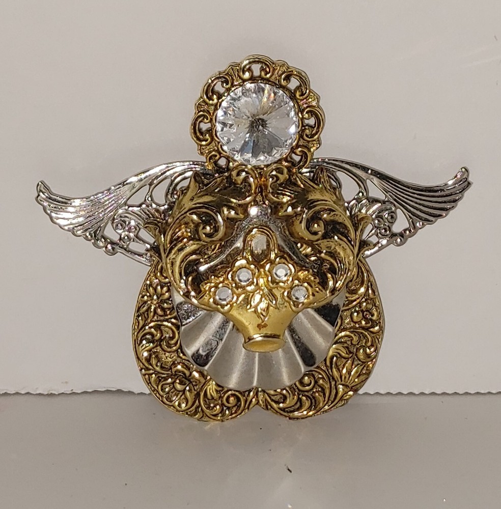 Rosemary Nelson Angel Pin Brooch 1995 Gold Silver Tone with Jewels 2.5″