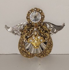 Rosemary Nelson Angel Pin Brooch 1995 Gold Silver Tone with Jewels 2.5″