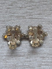 Vintage J Carl NY Original Brooch Hand Wired Red Aurora Borealis Clip Earrings