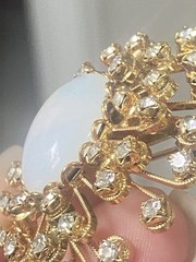 Judy Lee Brooch Clip On Earrings Opalite Opaline Moonglow Glass Rhinestone Demi
