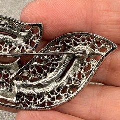 Vintage Brooch Marcasite Silver Tone Bow or Leaf