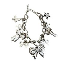 Vintage Bowknot Silver Plated Pendant Bracelet