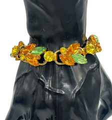 VTG Juliana D&E Fall Autumn color Rhinestone 5 link bracelet safety chain 7″