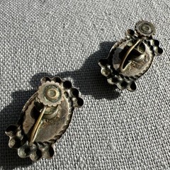 Vintage Turquoise & Silver Metal Earrings; Beautiful Shade of Turquoise / Green