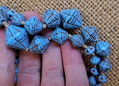 Neiger Brothers deco glass turquoise blue spiderweb flapper necklace with fob