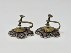 Sterling Silver Filigree Flower Screw-back Earrings Studs Vintage Dainty .75″