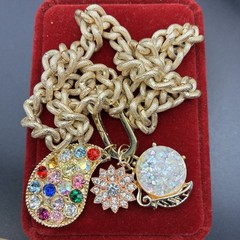 CUSTOM Vintage Charm Holder Necklace, Rhinestones, Paisley, Thermoset Confetti