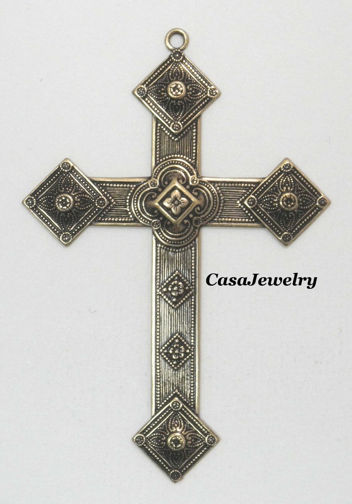 #1318 LARGE ANTIQUED GOLD CROSS W/TOP HANG RING – 1 Pc Lot