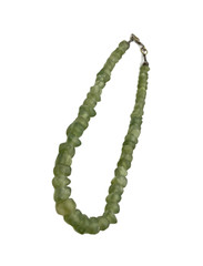 Vintage Chunky Green Prehnite Beaded Chip Nugget Necklace Handmade 18″ Choker