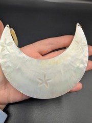 Vintage Carved Mother of Pearl Bib Necklace and Elephant Head Bangle Bracelet