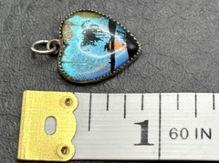 Morpho Heart Shaped Tropical Sunset Pendant Palm Tree Charm Vintage Silver Tone